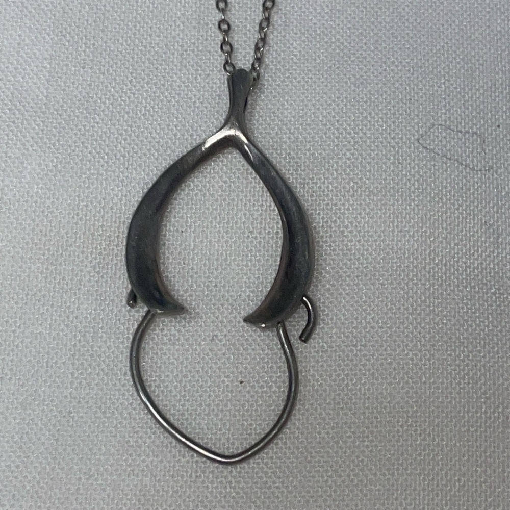 Vintage sterling silver wishbone charm holder pendant necklace spring clasp 20”